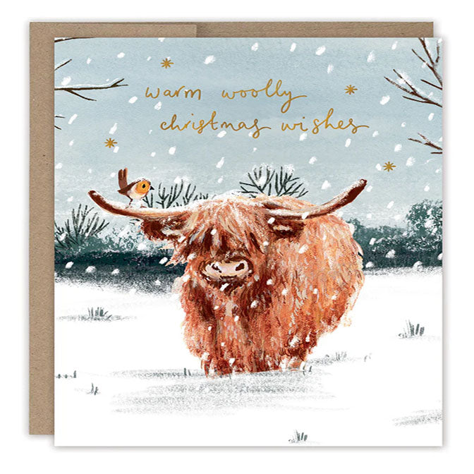 Highland Cow Woolly Wishes Christmas Holiday Card