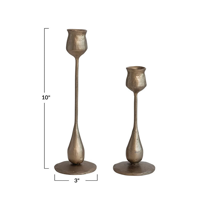 Hand-Forged Iron Taper Holders, Antique Brass Finish