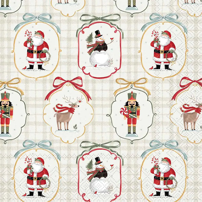 Paper Lunch Napkins Frosty Cameos Green Christmas