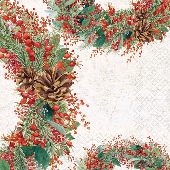 Paper Lunch Napkins Merry & Bright Wreaths Christmas