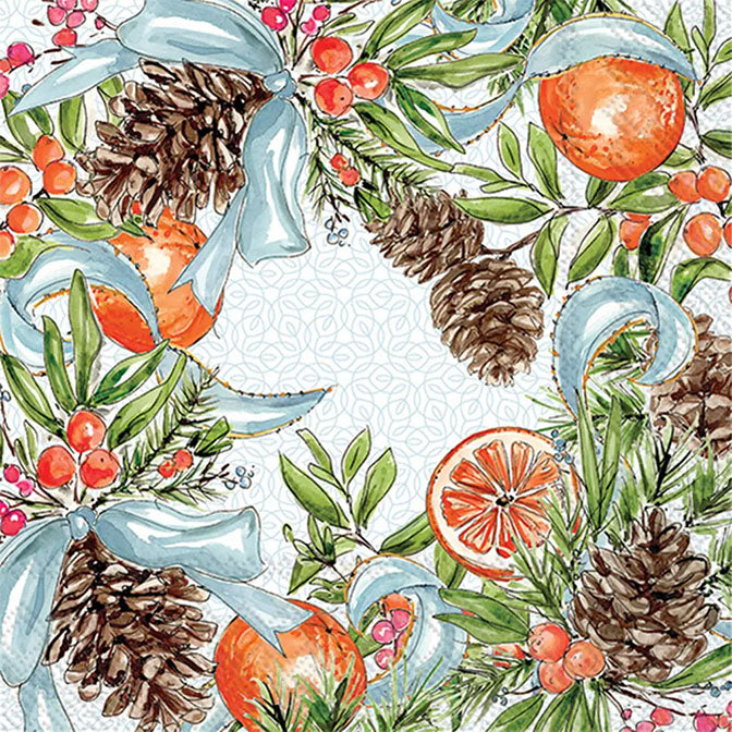 Paper Lunch Napkin Pinecones and Ribbons Fall Autumn