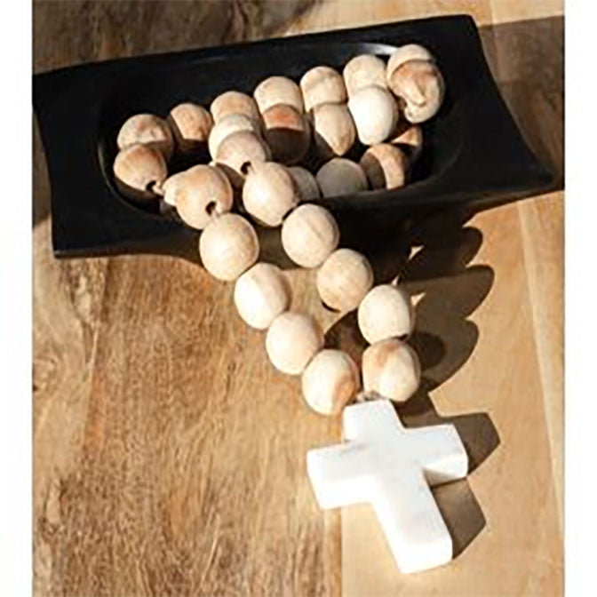 Marble Cross Wood Bead Garland