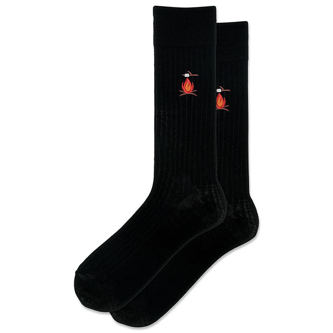 Men's Ribbed Campfire Embroidery Wool Crew Sock