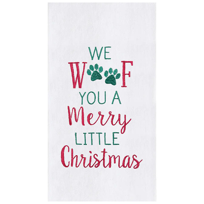 Merry Woofmas Embroidered Flour Sack Kitchen Towel