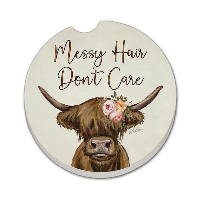 Messy Hair Cow Stone Car Coaster
