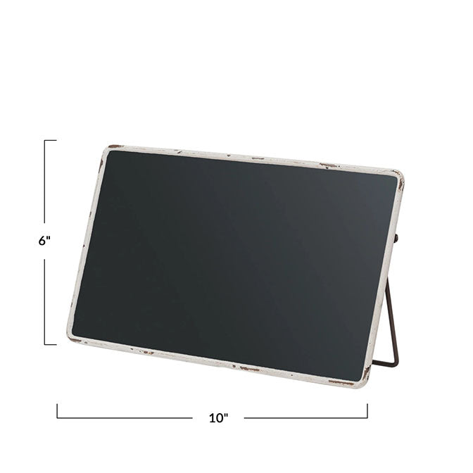 Metal Framed Chalkboard w/ Easel, Distressed Finish, White