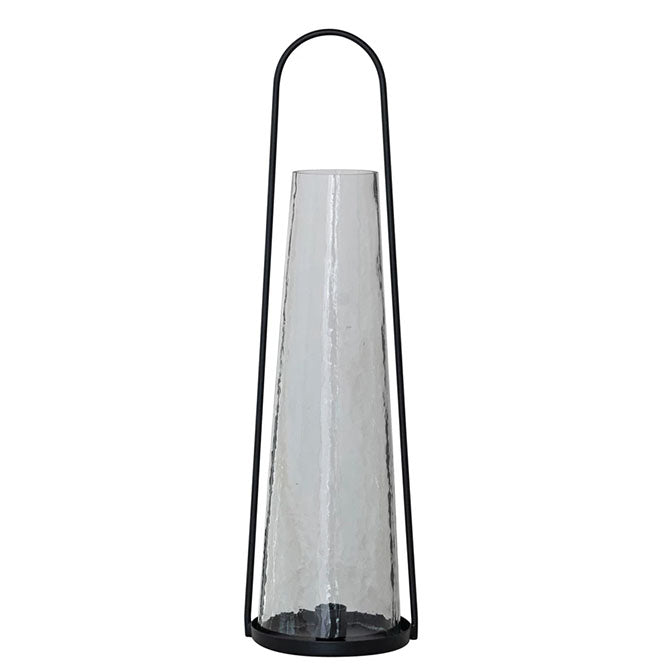 Metal Lantern Taper Holder with Handle & Hammered Glass Hurricane, Black