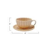 10 oz. Stoneware Ribbed Mug w/ Saucer, Reactive Glaze, Set of 2 (Each One Will Vary)