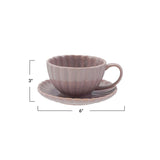 10 oz. Stoneware Ribbed Mug w/ Saucer, Reactive Glaze, Set of 2 (Each One Will Vary)