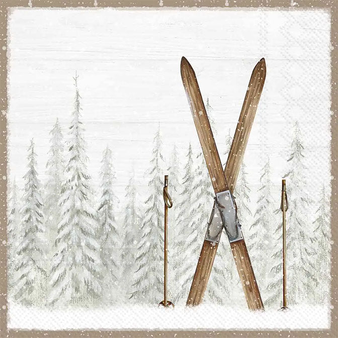 Paper Cocktail Napkins Nordic Winter Ski Light Brown