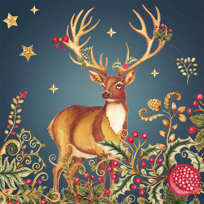 Opulent Deer Blue Cocktail Napkin