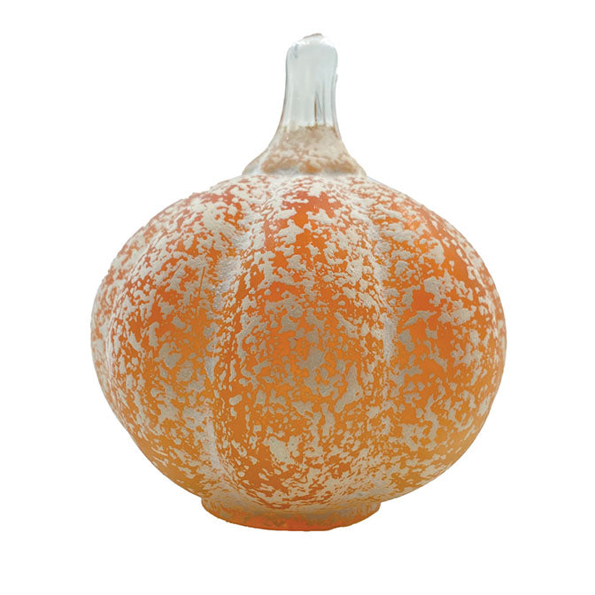 Hand-Blown Glass Pumpkin, Frosted Finish, Orange Color (Each One Will Vary)