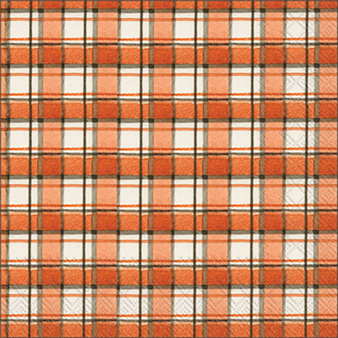 Orange and Gray Plaid Cocktail Napkin