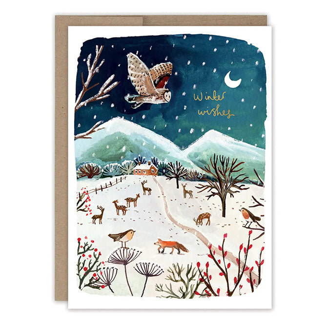 Owl Winter Countryside Holiday Card