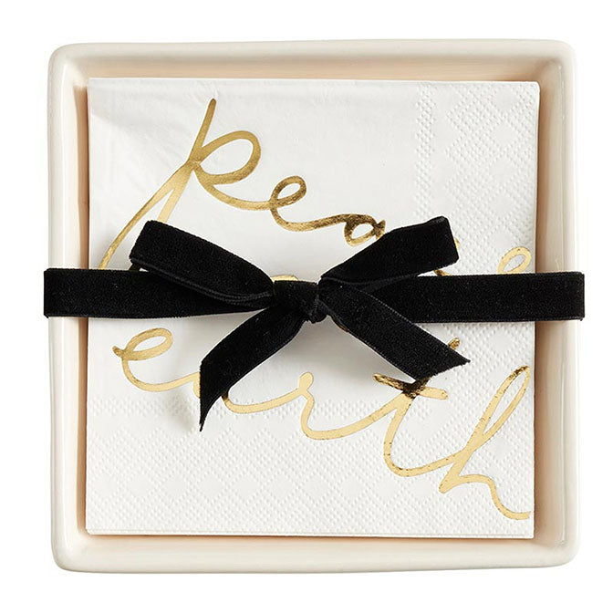 Ceramic Napkin Tray + Napkins - Peace On Earth