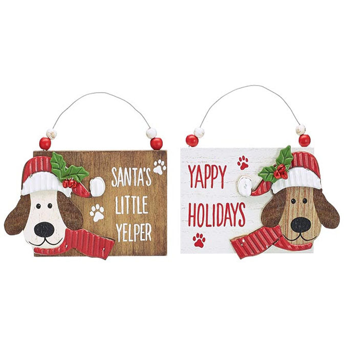 Plaque Ornament with Christmas Dogs