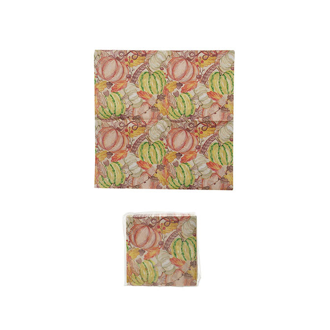 Paper Cocktail Napkins with Pumpkins, Leaves & Acorns (Contains 50 Folded Pieces) ©