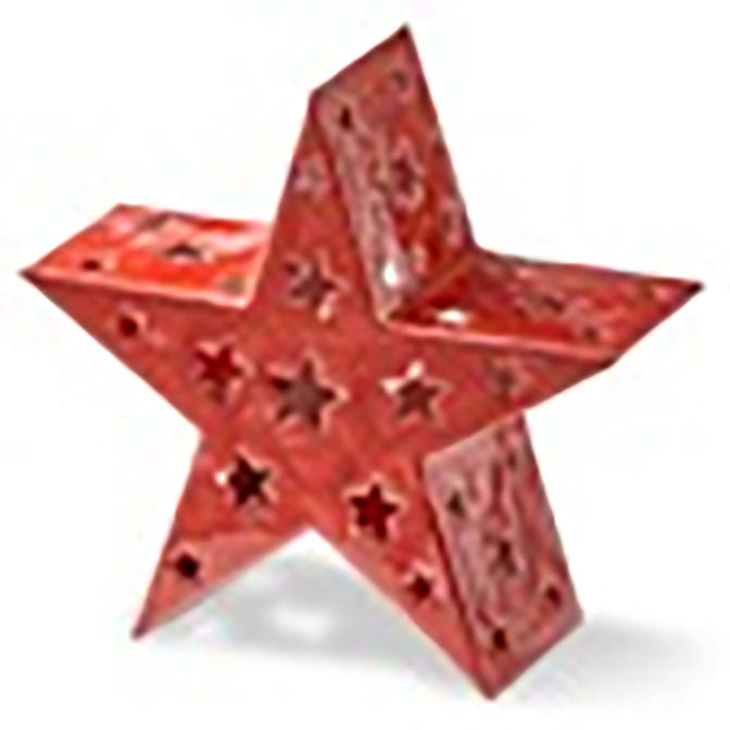 Red Enamel Star LED Tealight Holder