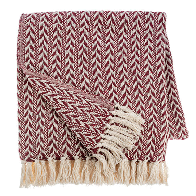 Red & Natural Herringbone Stripe Woven Throw