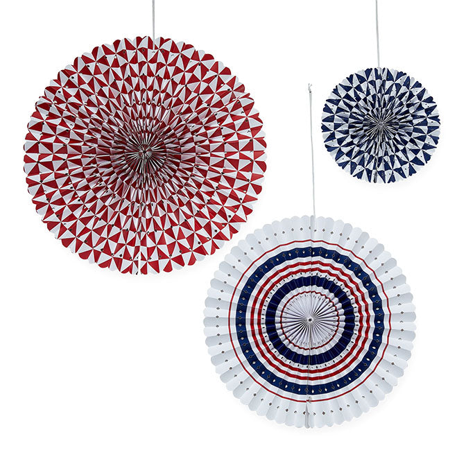 Red White & Summer Paper Fan Decor Set of 3