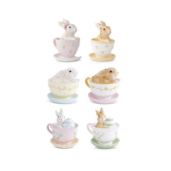 Assorted Resin Bunnies in Tea Cups (6 Styles)