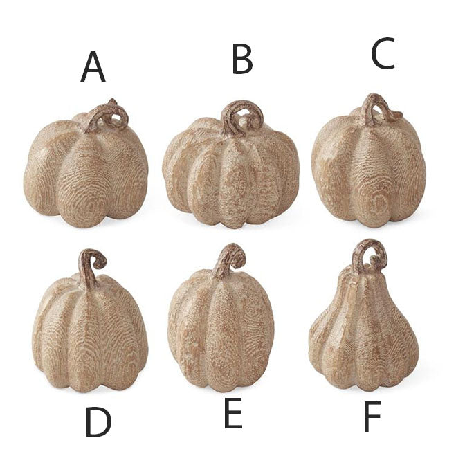 Assorted Tan Resin Faux Woodgrain Filler Pumpkins (6 Styles)