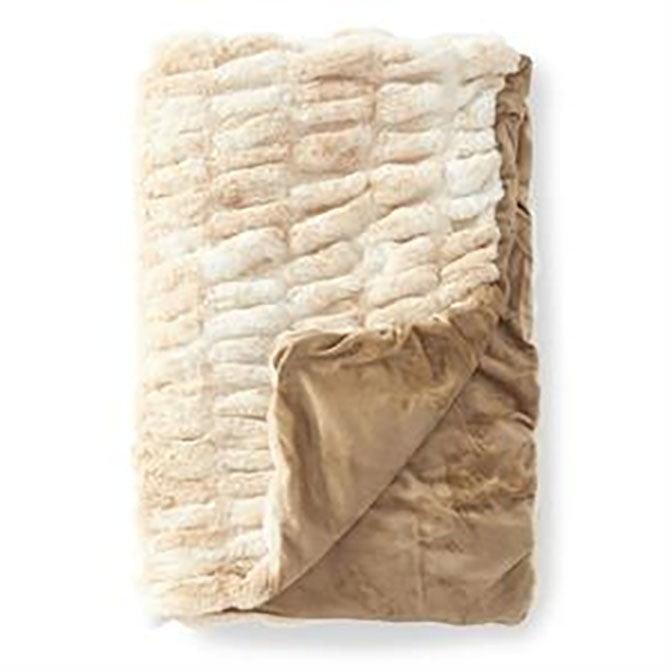 60 Inch Cream & Tan Ribbed Faux Fur Throw