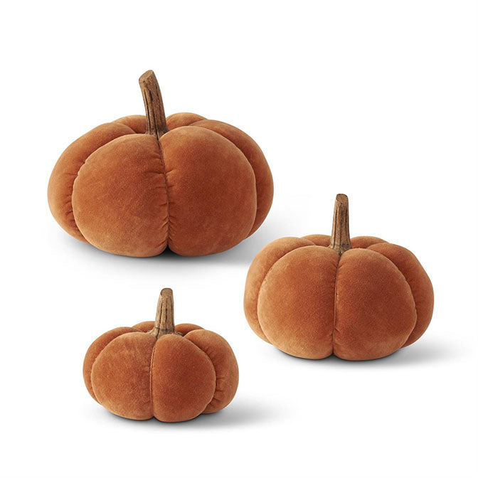 Rust Velvet Fabric Pumpkin w/Wood Stem