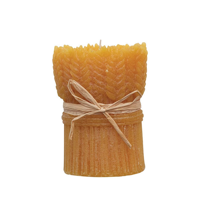 3" Round x 4"H Unscented Wheat Bundle Candle, Mustard Color