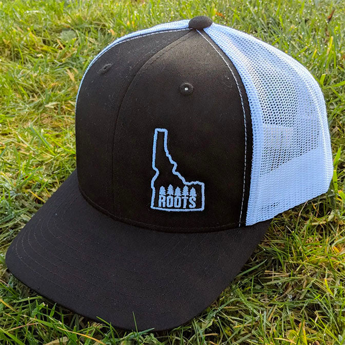 Idaho Roots Charcoal Trucker Hat- Black & White