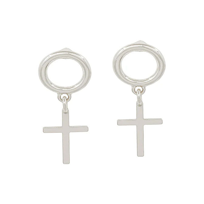 Round Metal w/ Cross Post Earring
