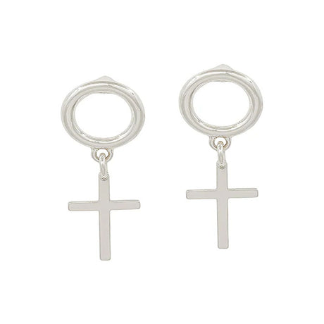 Round Metal w/ Cross Post Earring
