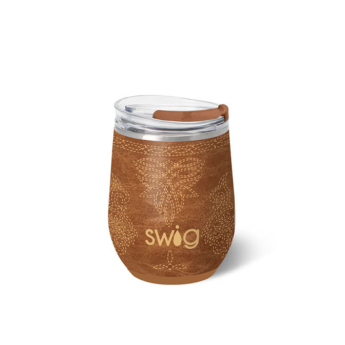 Saddle Stitch Cognac Stemless Wine Cup 12oz