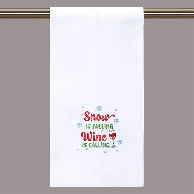 Snow Is Falling Wine Embroidered Kitchen Towel