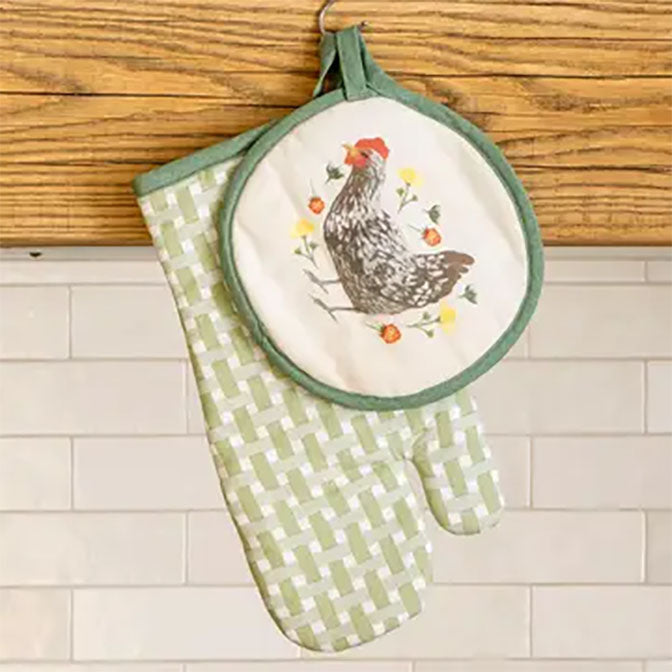 Spring Chicken Gingham Pot Holder Set