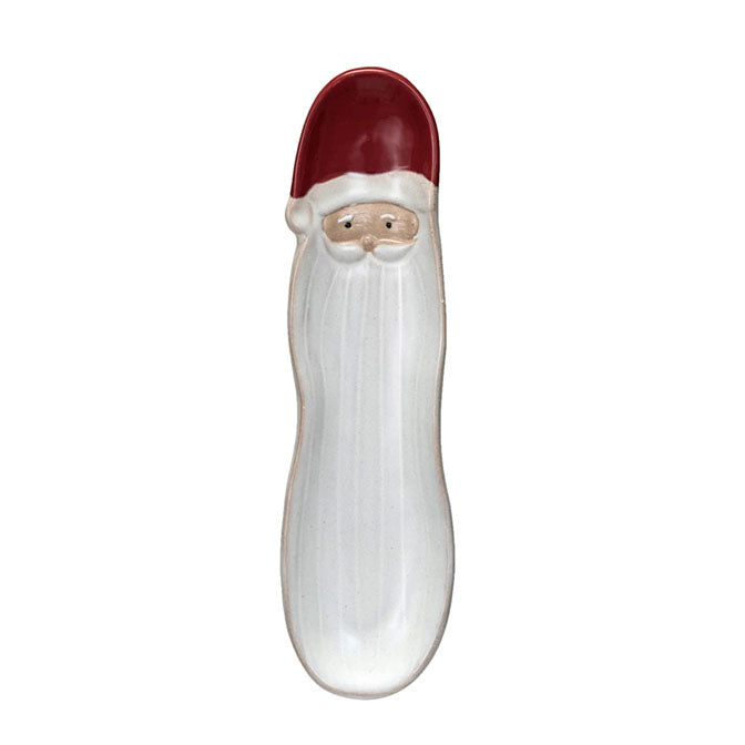 Stoneware Santa Shaped Plate, White & Red