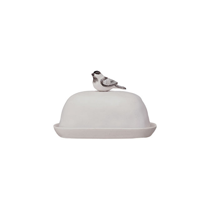 Stoneware Butter Dish with Perched Bird