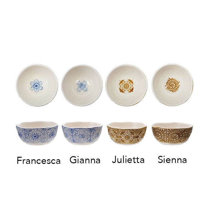 Stoneware Bowl with Tile Pattern, 4 Styles