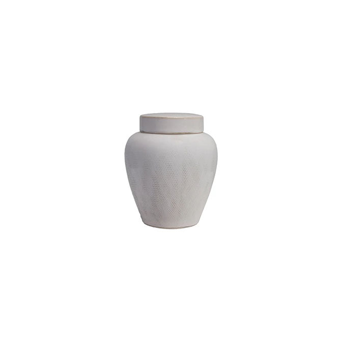 Decorative Debossed Stoneware Ginger Jar with Lid (Each Will Vary)