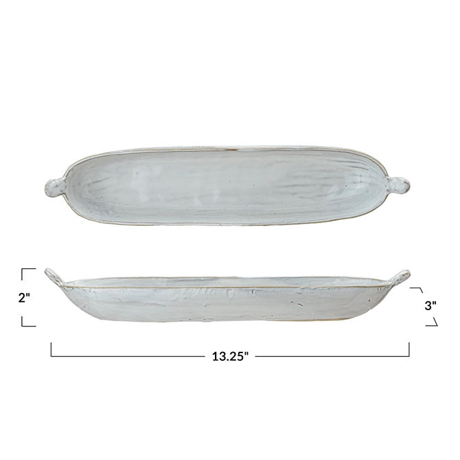 Stoneware Dish w/ Handles, White (Each One Will Vary)