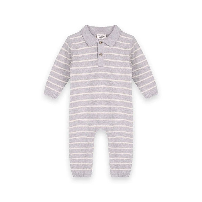Stripe & Collar Sweater Knit Baby Jumpsuit (Organic)