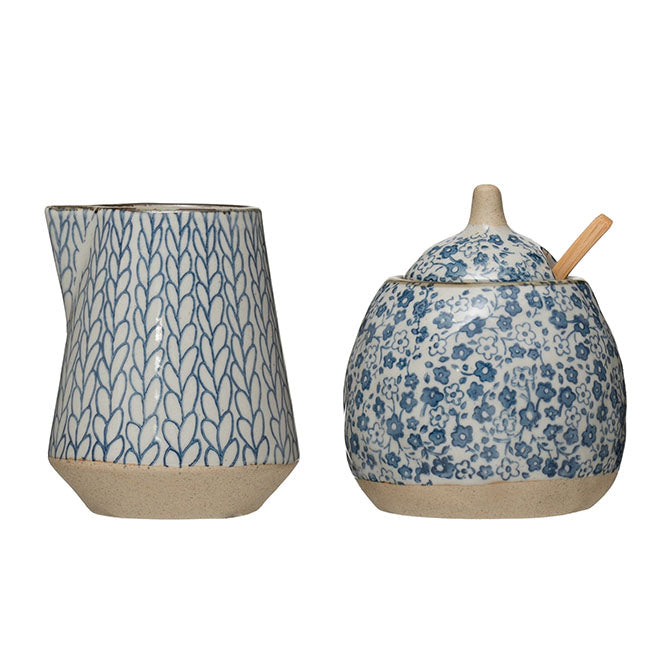 Hand-Painted Sugar Pot and Creamer