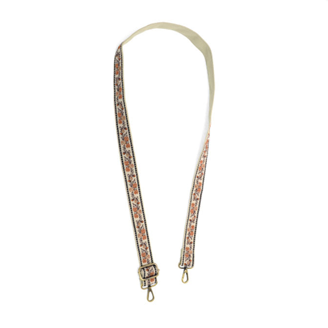 Neutral Sweeping Florals Embroidered Guitar Strap