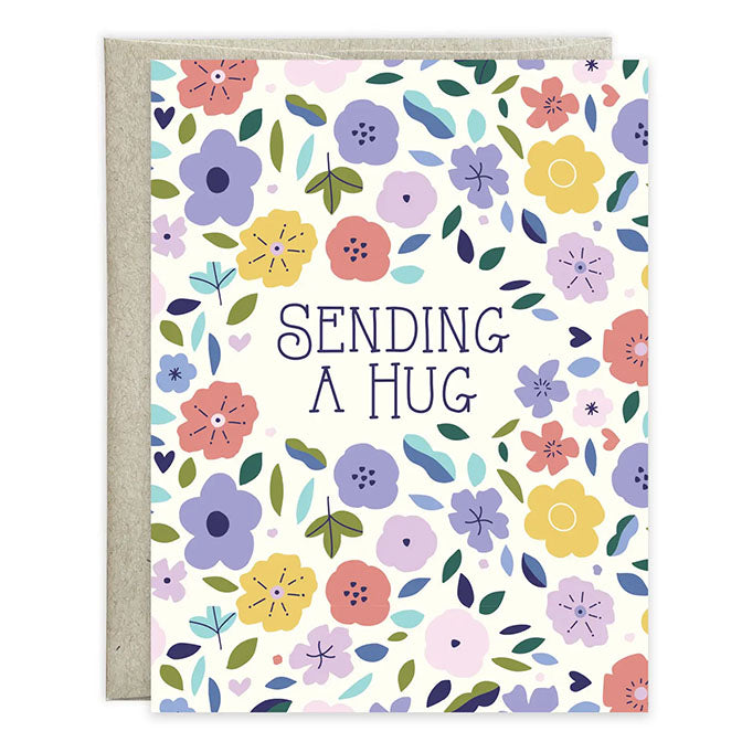 Thinking of You Greeting Card -  Sending A Hug Sweet Purple Flowers