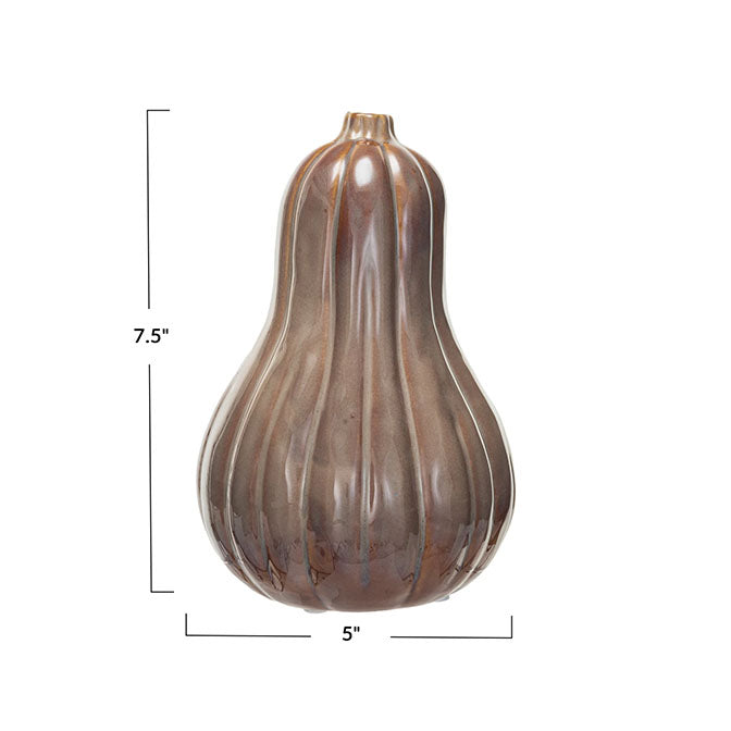 Tall Stoneware Gourd Shaped Vase, Reactive Glaze, Brown (Each One Will Vary)