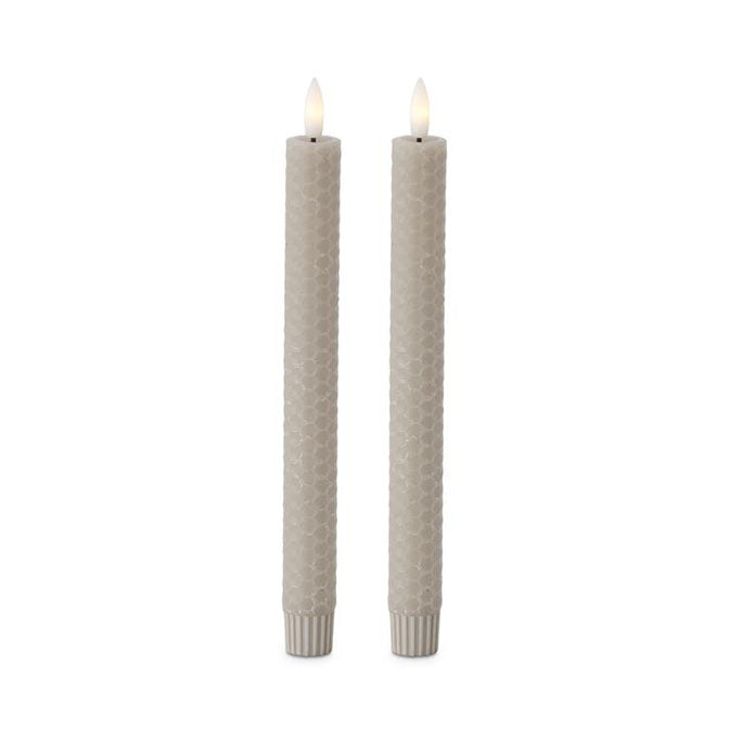 Set of 2 9.75 Inch Taupe Honeycomb LED Taper Candles