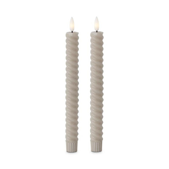 Set of 2 9.75 Inch Taupe Spiral LED Taper Candles