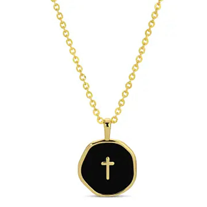 Tiny Cross Pendant - Gold-Black