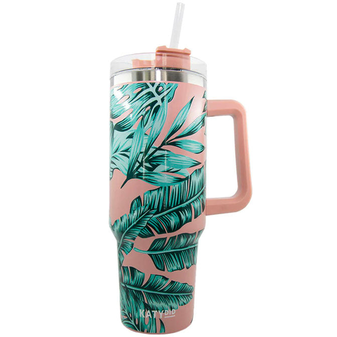 Tumbler Cup With Handle-Tropical Leaves