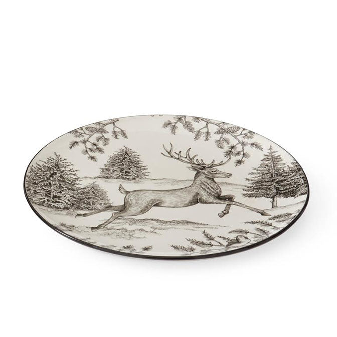 12 Inch White & Black Toile w/Deer Plate